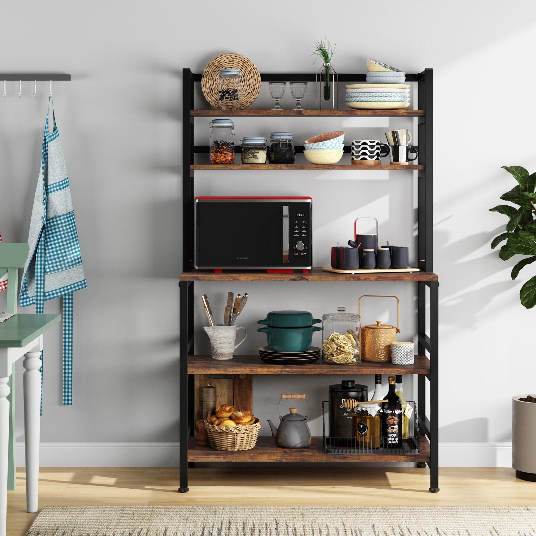 Étagère de rangement utilitaire à 5 niveaux pour four à micro-ondes, chariot de cuisine industriel avec clapier
