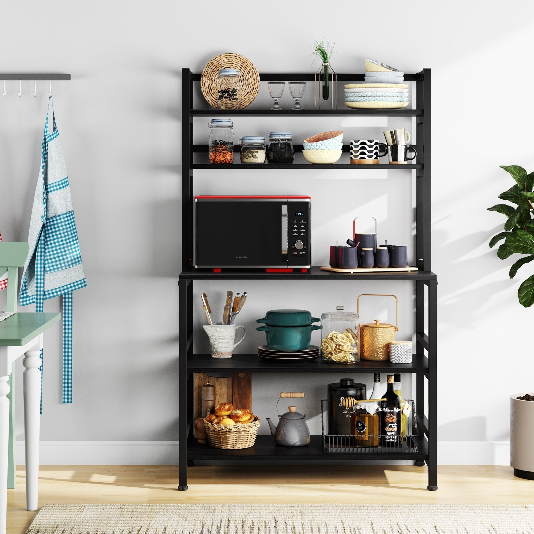 Étagère de rangement utilitaire à 5 niveaux pour four à micro-ondes, chariot de cuisine industriel avec clapier