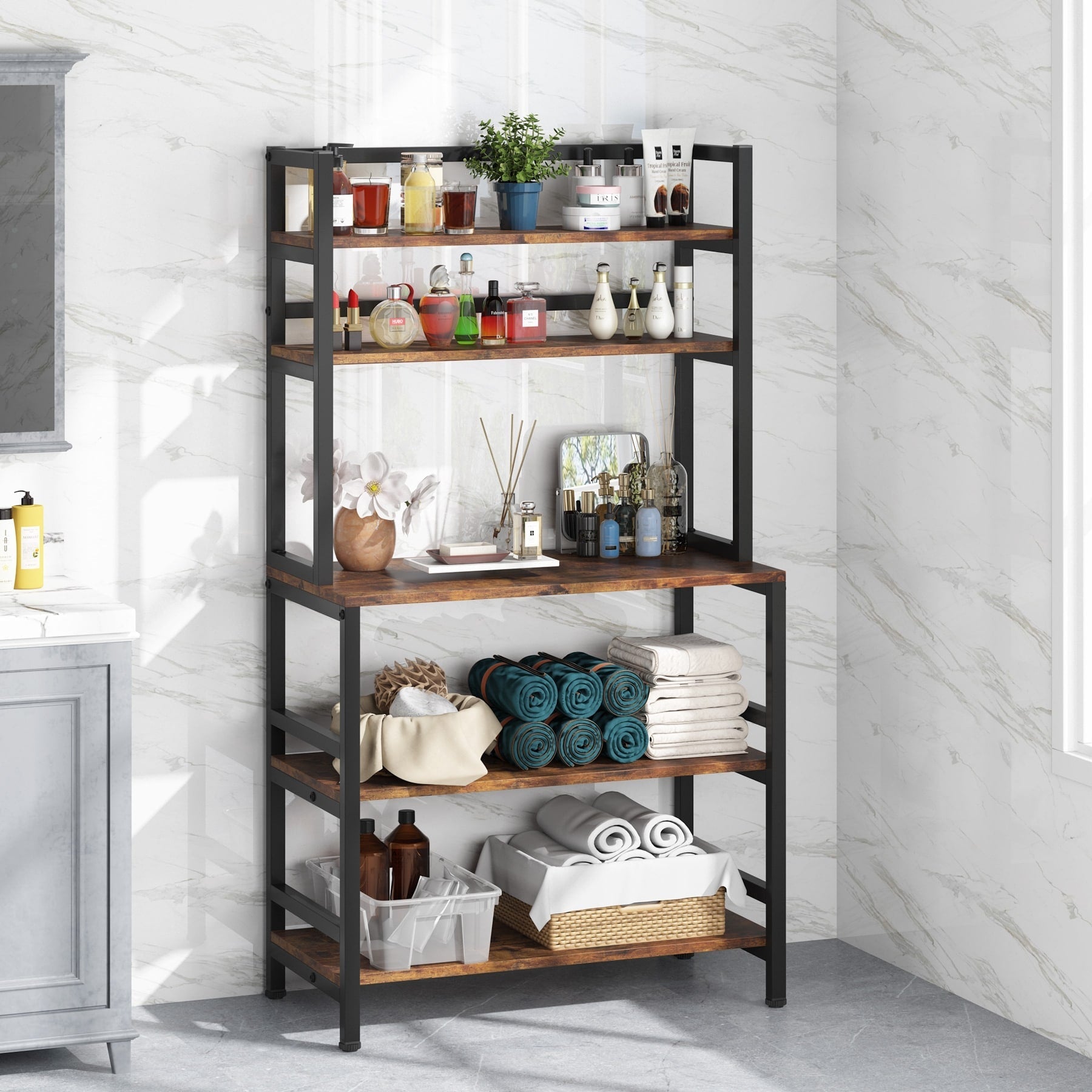 Étagère de rangement utilitaire à 5 niveaux pour four à micro-ondes, chariot de cuisine industriel avec clapier