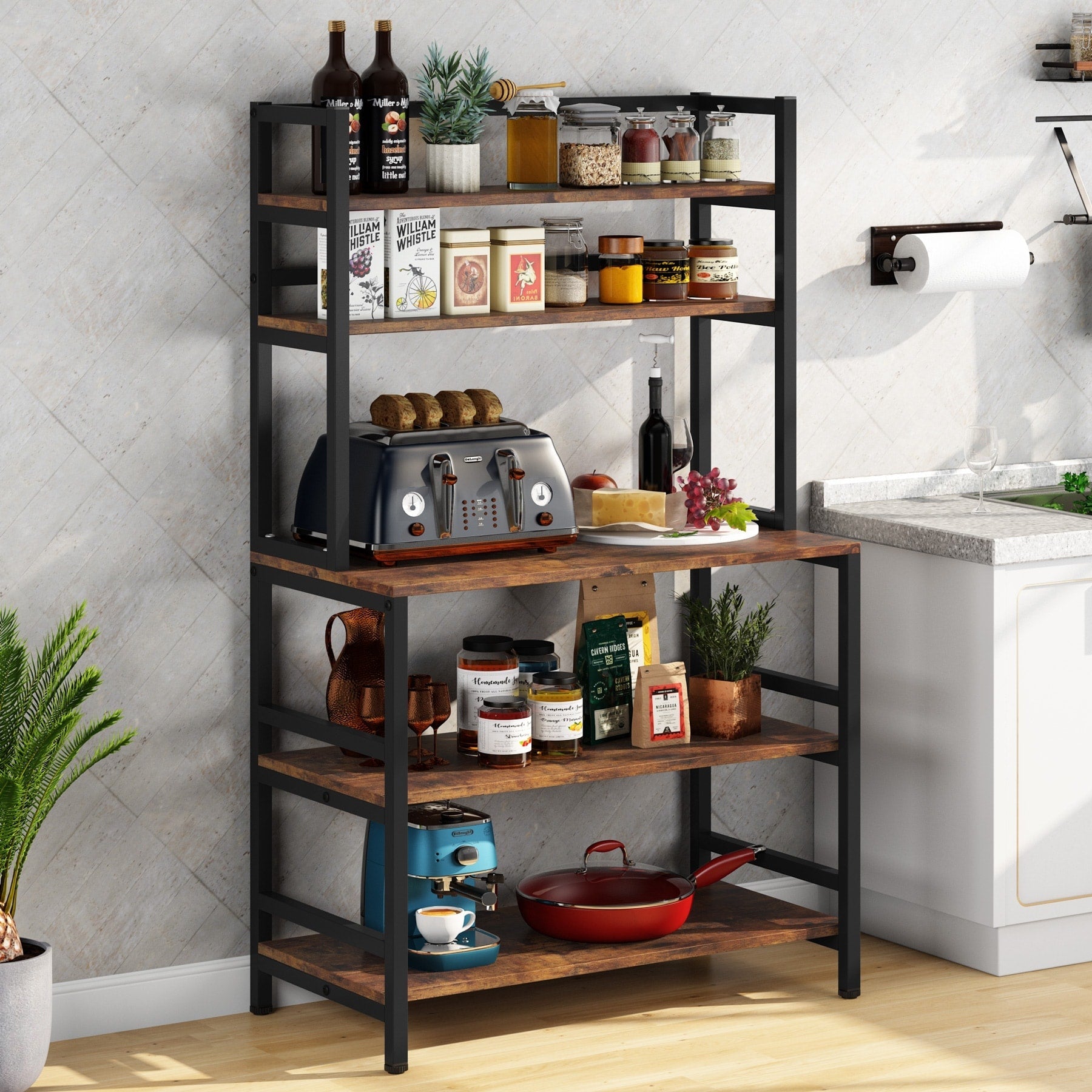 Étagère de rangement utilitaire à 5 niveaux pour four à micro-ondes, chariot de cuisine industriel avec clapier