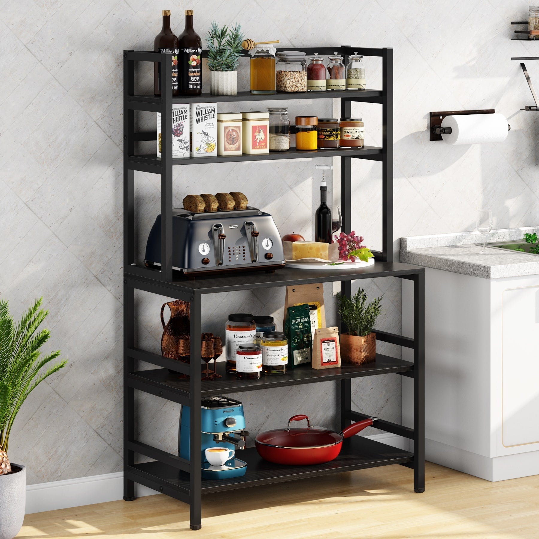 Étagère de rangement utilitaire à 5 niveaux pour four à micro-ondes, chariot de cuisine industriel avec clapier