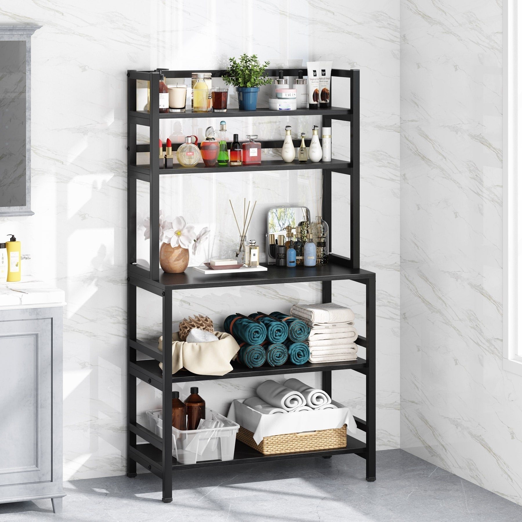 Étagère de rangement utilitaire à 5 niveaux pour four à micro-ondes, chariot de cuisine industriel avec clapier