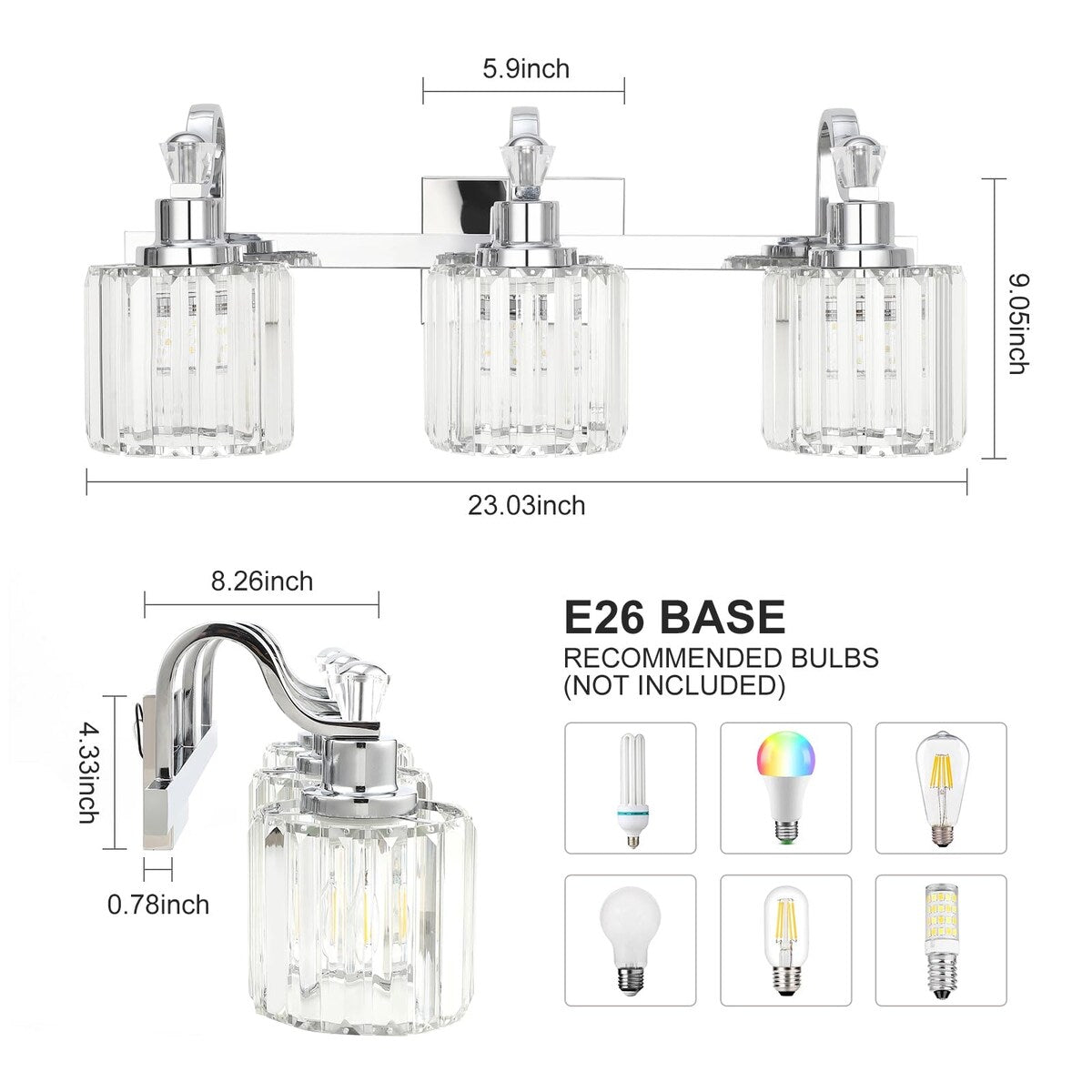 Luminaires de salle de bain modernes en cristal à 5 ​​lumières
