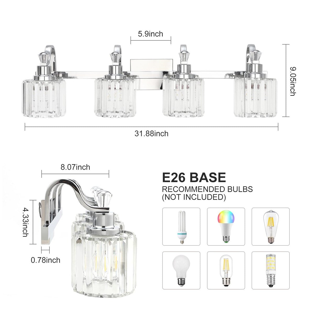Luminaires de salle de bain modernes en cristal à 5 ​​lumières
