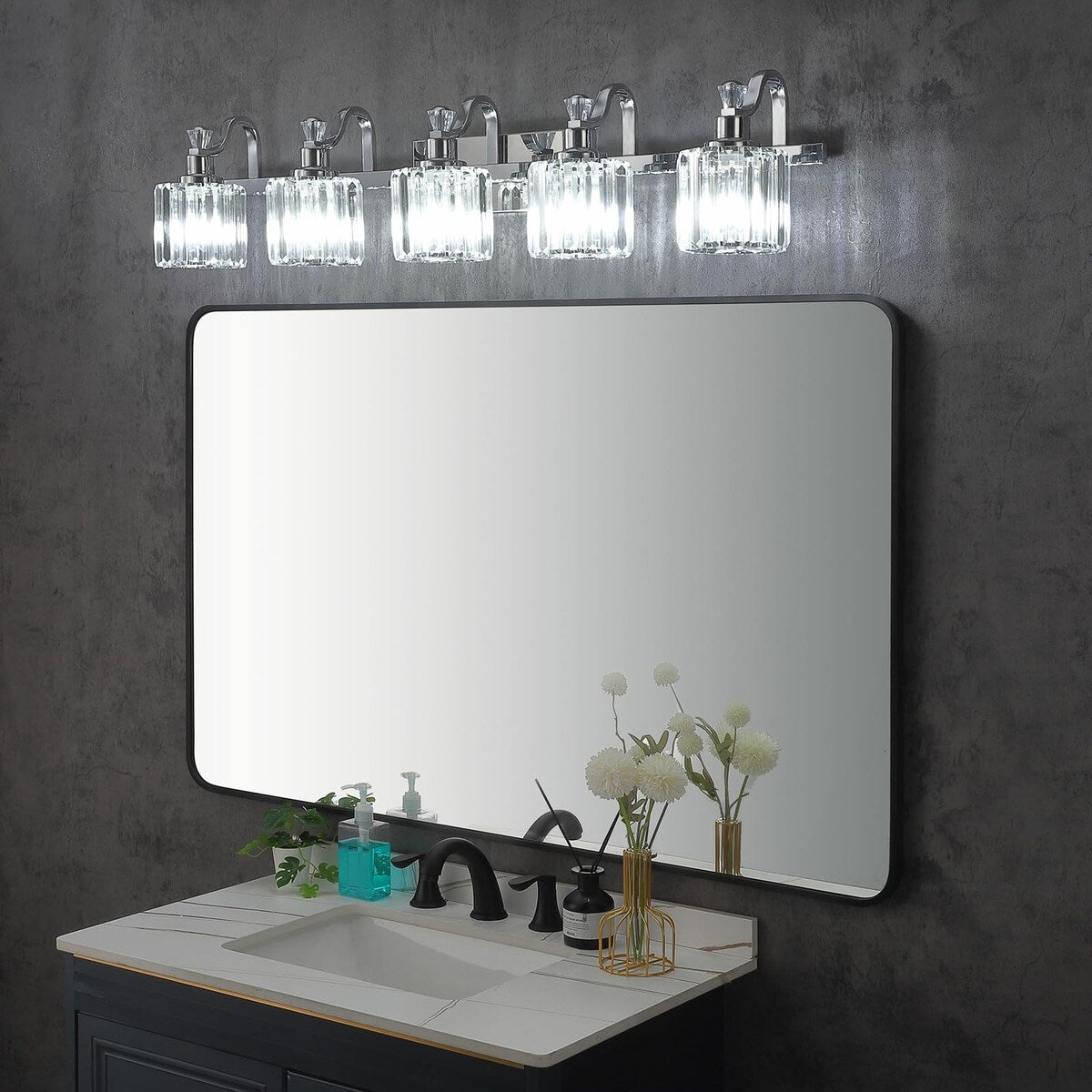 Luminaires de salle de bain modernes en cristal à 5 ​​lumières