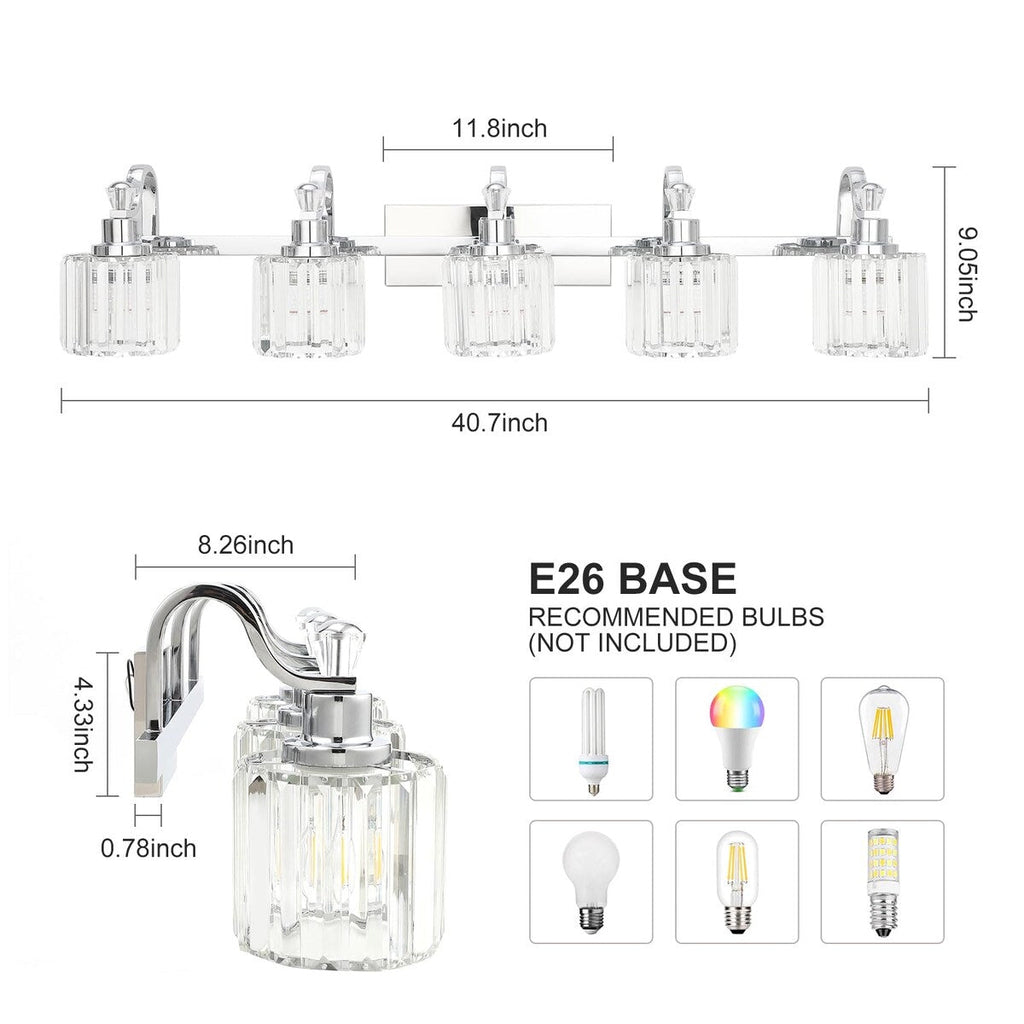 Luminaires de salle de bain modernes en cristal à 5 ​​lumières