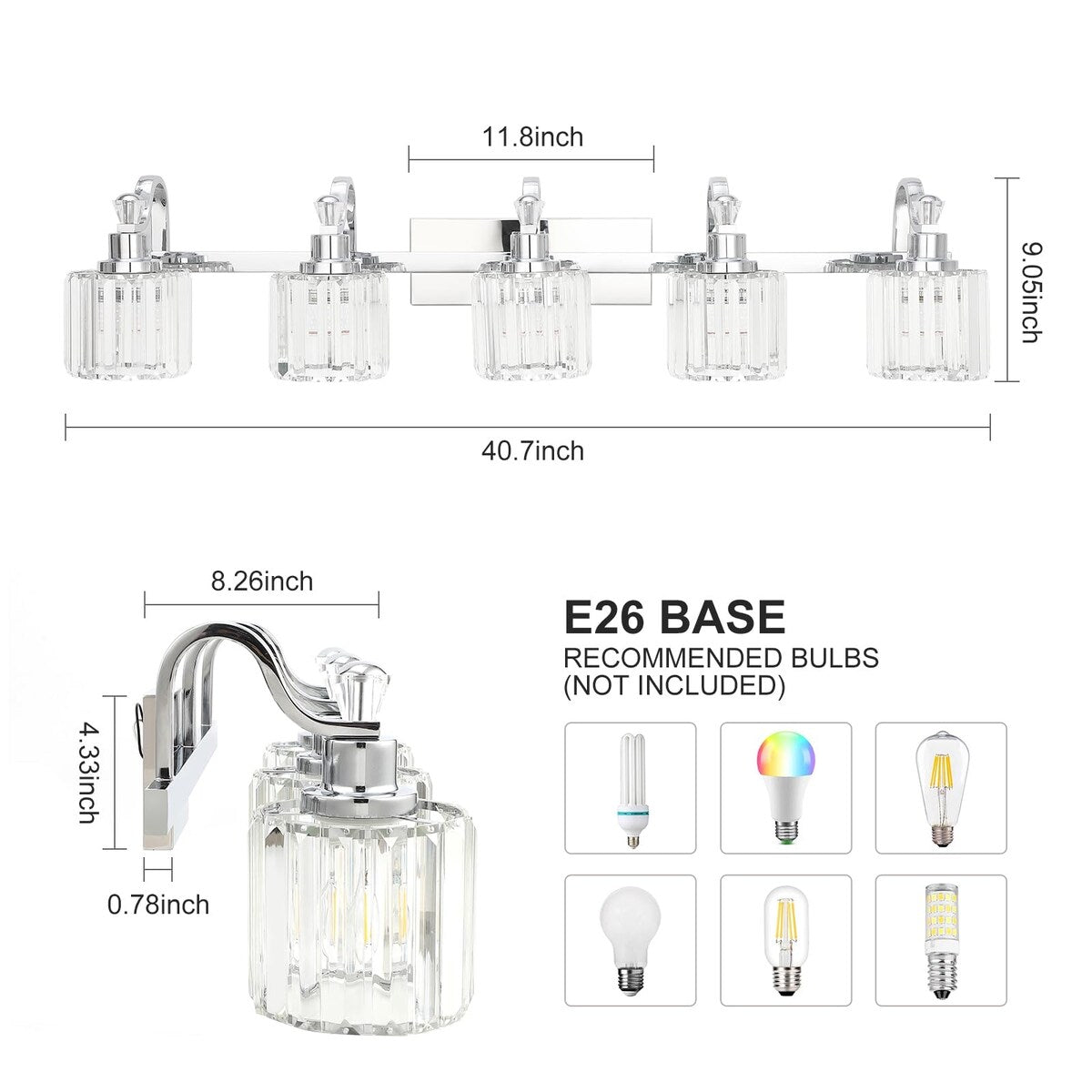 Luminaires de salle de bain modernes en cristal à 5 ​​lumières