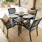 Table à manger carrée et fauteuils en métal 5 pièces, intérieur/extérieur, 94 cm, finition E-coat, MAISON ARTS - N/A