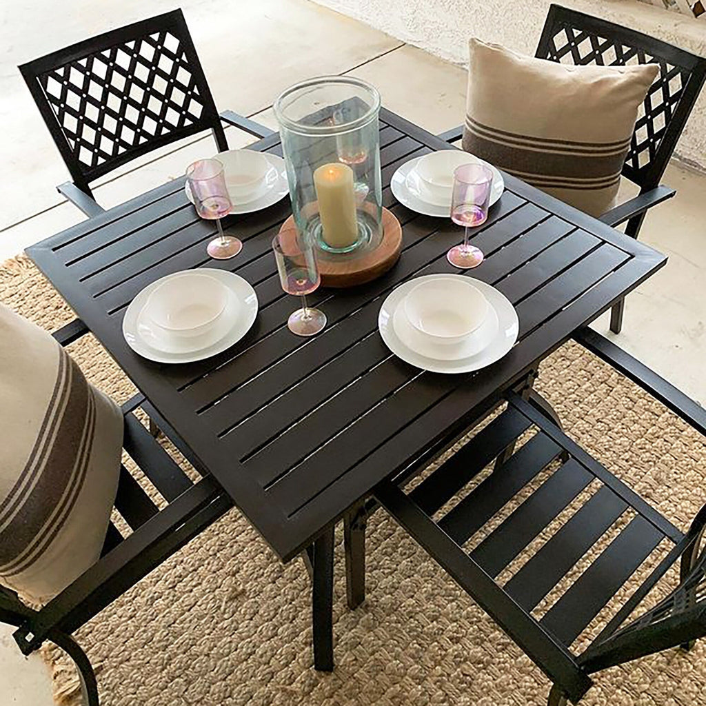 Table à manger carrée et fauteuils en métal 5 pièces, intérieur/extérieur, 94 cm, finition E-coat, MAISON ARTS - N/A
