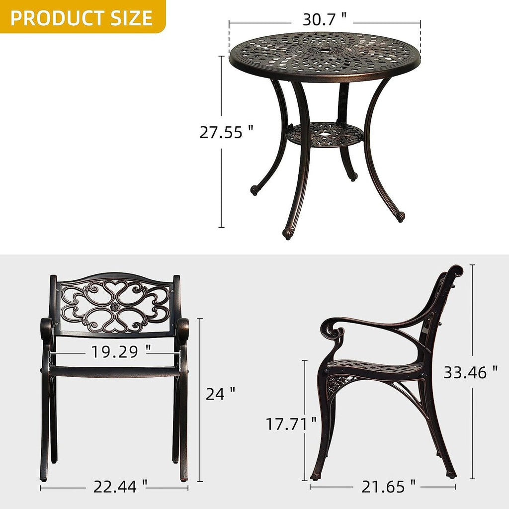 Ensemble de salle à manger de patio en aluminium moulé 5 pièces avec trou pour parasol