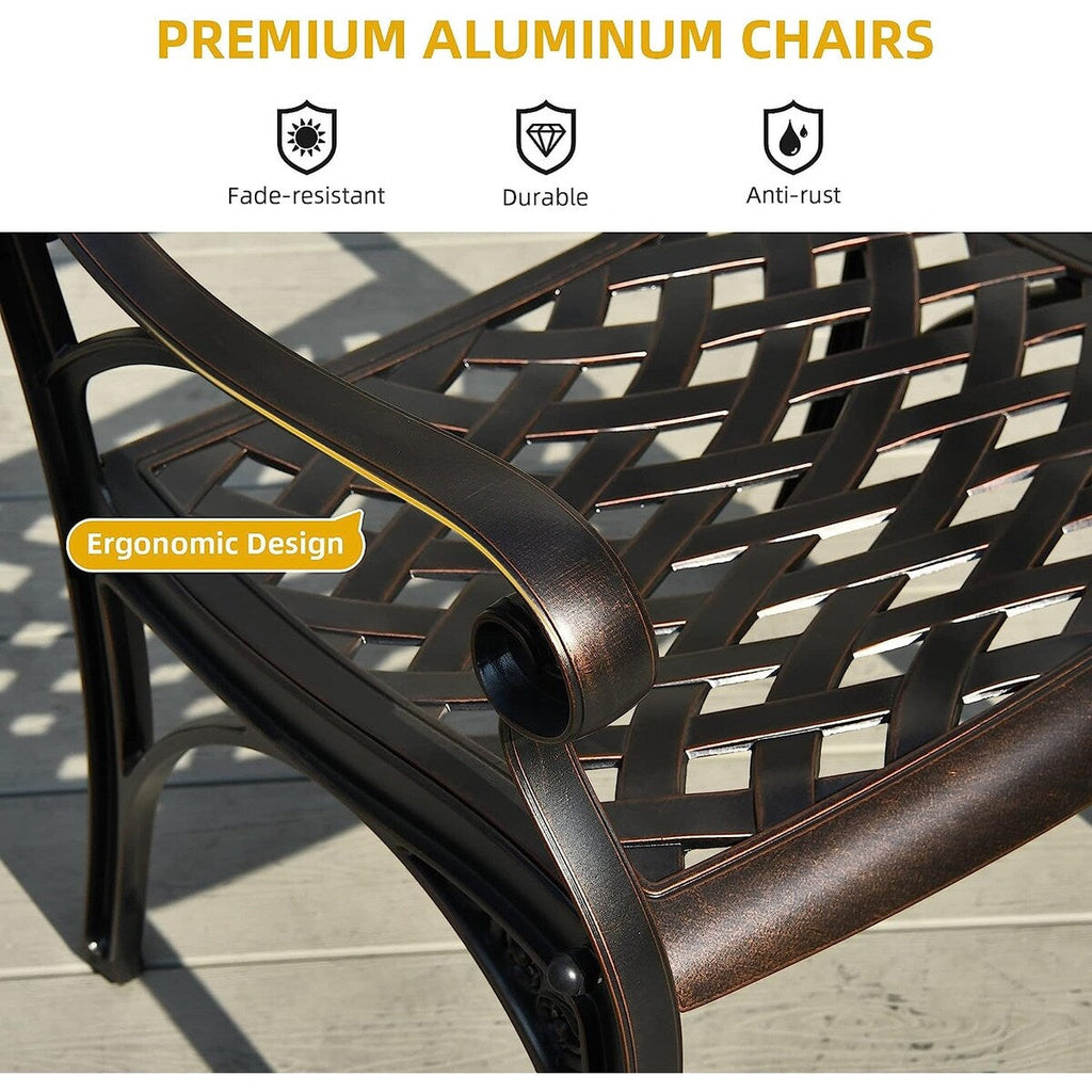 Ensemble de salle à manger de patio en aluminium moulé 5 pièces avec trou pour parasol
