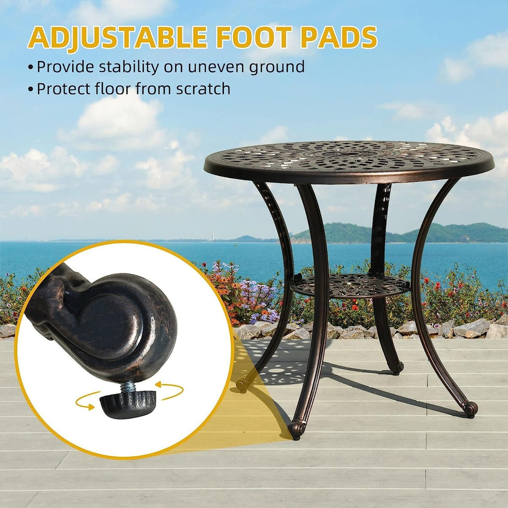 Ensemble de salle à manger de patio en aluminium moulé 5 pièces avec trou pour parasol