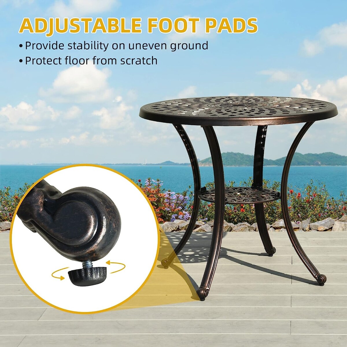 Ensemble de salle à manger de patio en aluminium moulé 5 pièces avec trou pour parasol