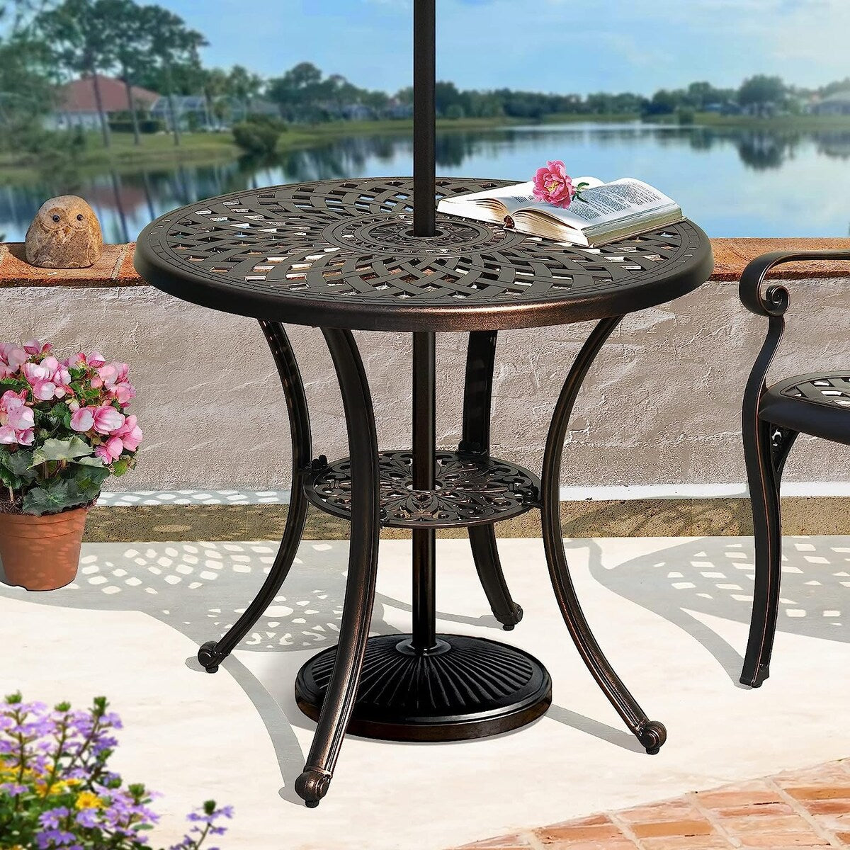 Ensemble de salle à manger de patio en aluminium moulé 5 pièces avec trou pour parasol