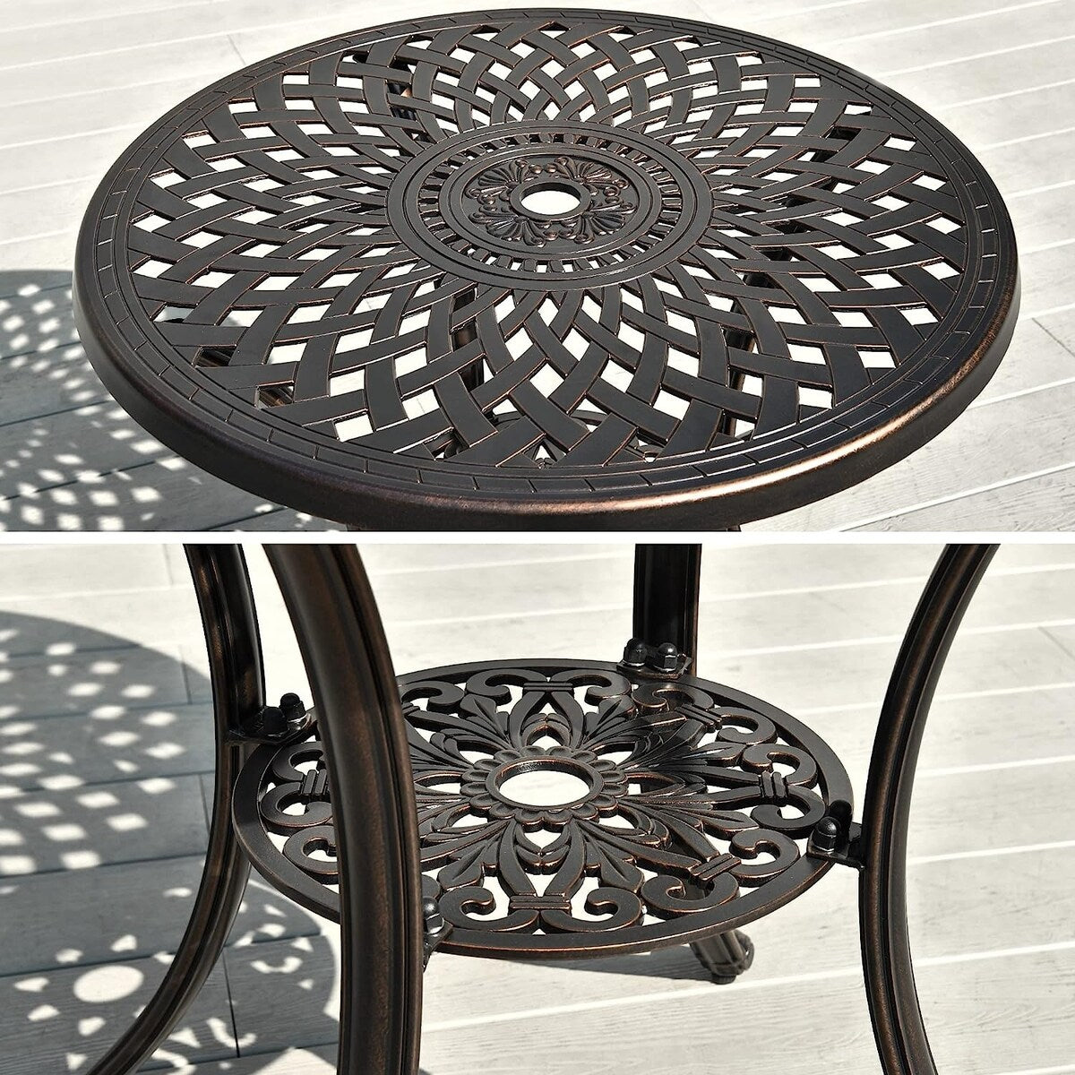 Ensemble de salle à manger de patio en aluminium moulé 5 pièces avec trou pour parasol