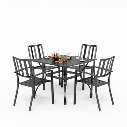 Ensemble de salle à manger d'extérieur 5 pièces avec revêtement électrolytique et chaises empilables