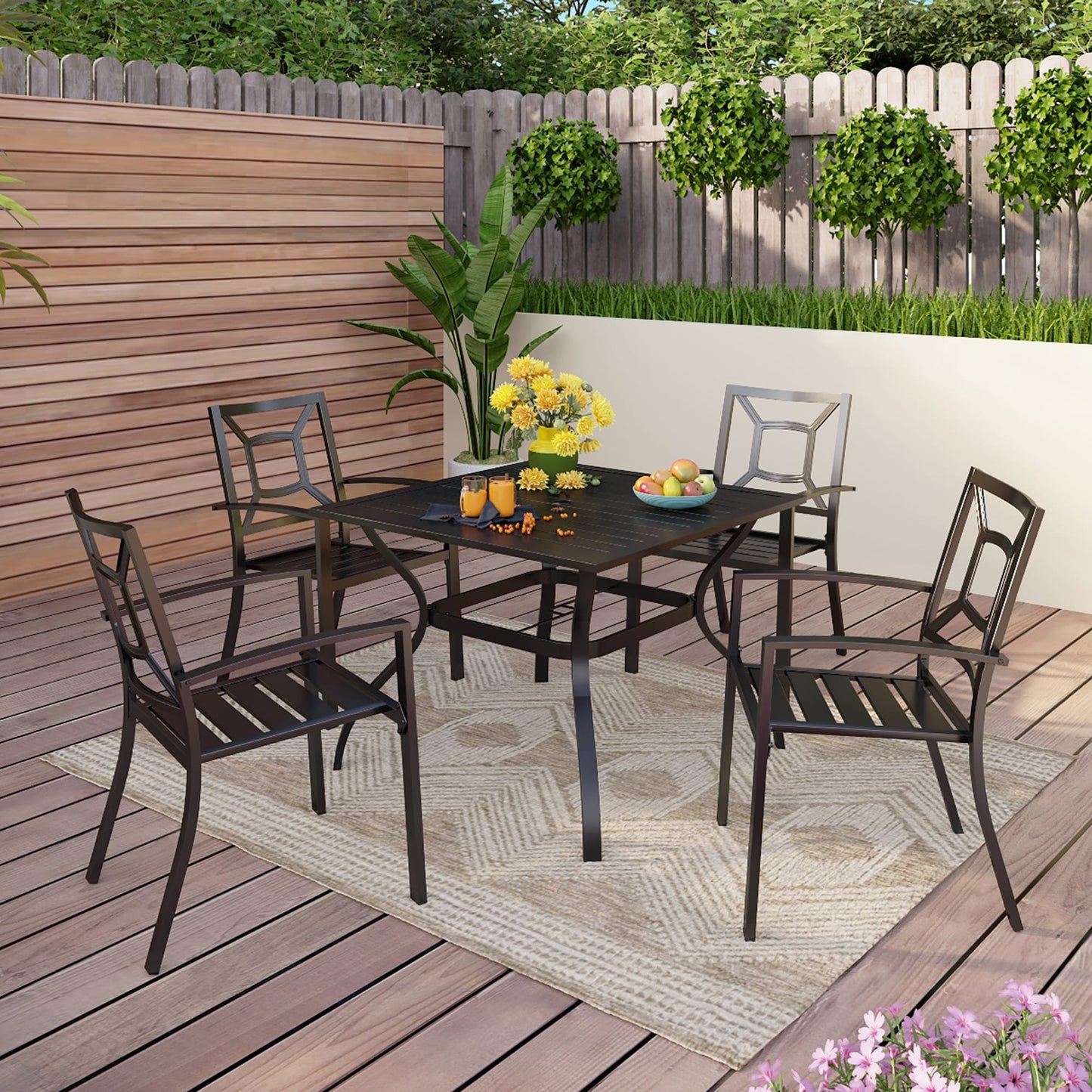 Ensemble de salle à manger d'extérieur 5 pièces avec revêtement électrolytique et chaises empilables