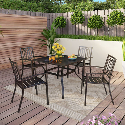 Ensemble de salle à manger d'extérieur 5 pièces avec revêtement électrolytique et chaises empilables