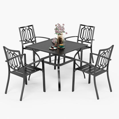 Ensemble de salle à manger d'extérieur 5 pièces avec revêtement électrolytique et chaises empilables