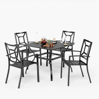 Ensemble de salle à manger d'extérieur 5 pièces avec revêtement électrolytique et chaises empilables