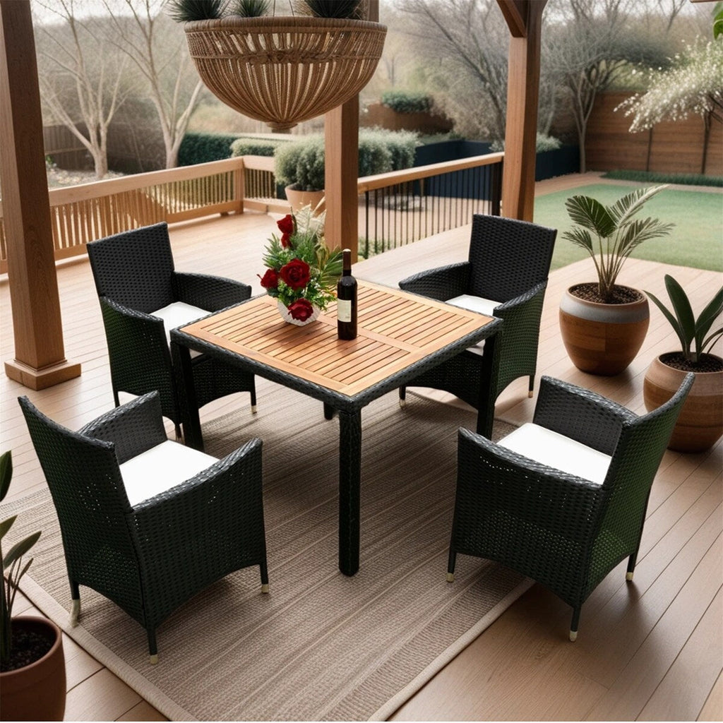 Ensemble de salle à manger d'extérieur en osier 5 pièces pour patio