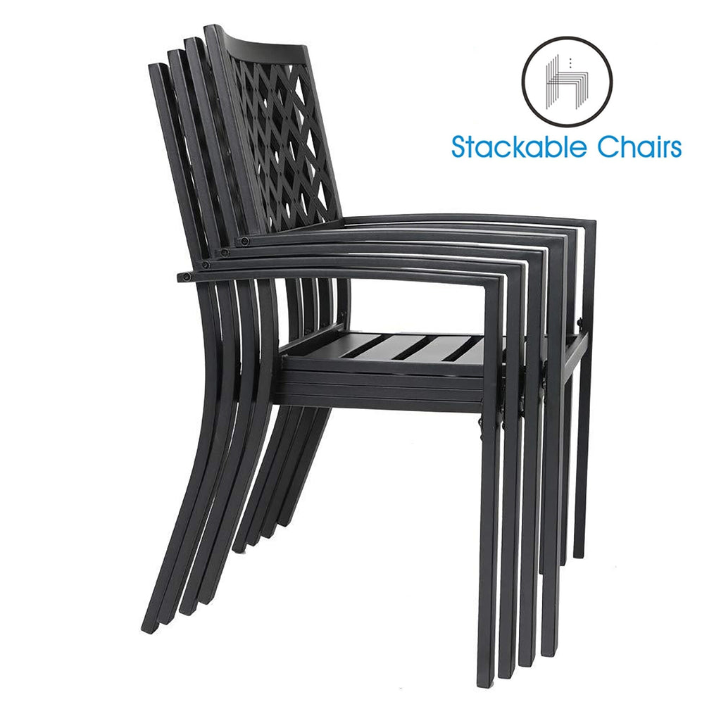 Ensemble de salle à manger de patio 5 pièces MAISON ARTS, table à manger carrée en métal de 37 po avec chaises empilables en acier