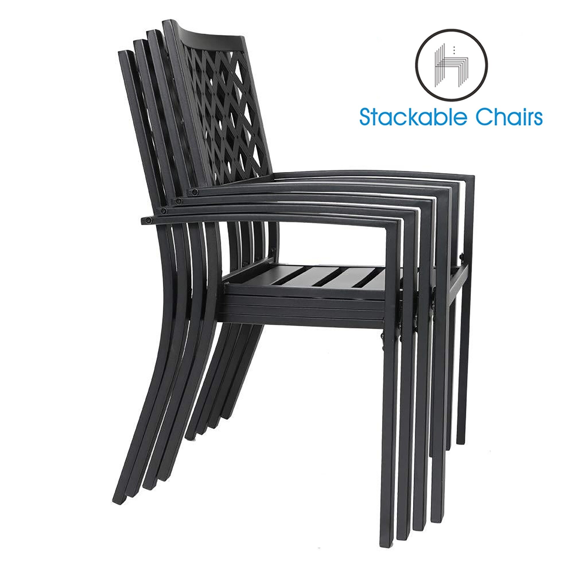 Ensemble de salle à manger de patio 5 pièces MAISON ARTS, table à manger carrée en métal de 37 po avec chaises empilables en acier
