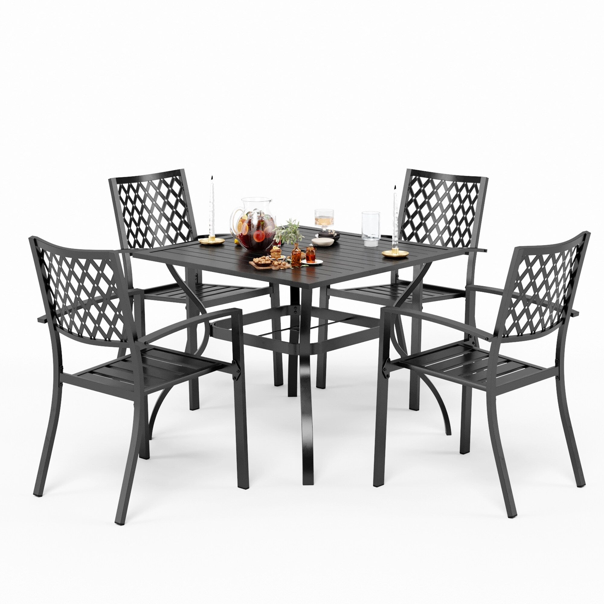 Ensemble de salle à manger de patio 5 pièces MAISON ARTS, table à manger carrée en métal de 37 po avec chaises empilables en acier