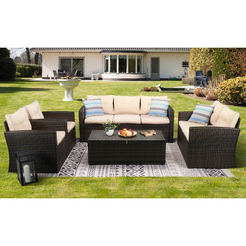 Ensemble de meubles de patio en osier de 5 pièces