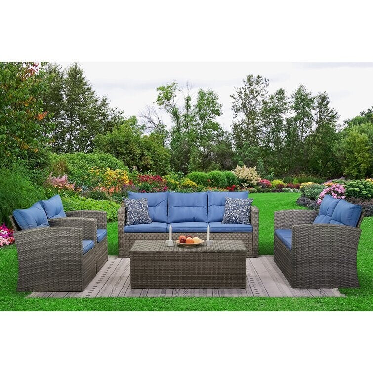 Ensemble de meubles de patio en osier de 5 pièces