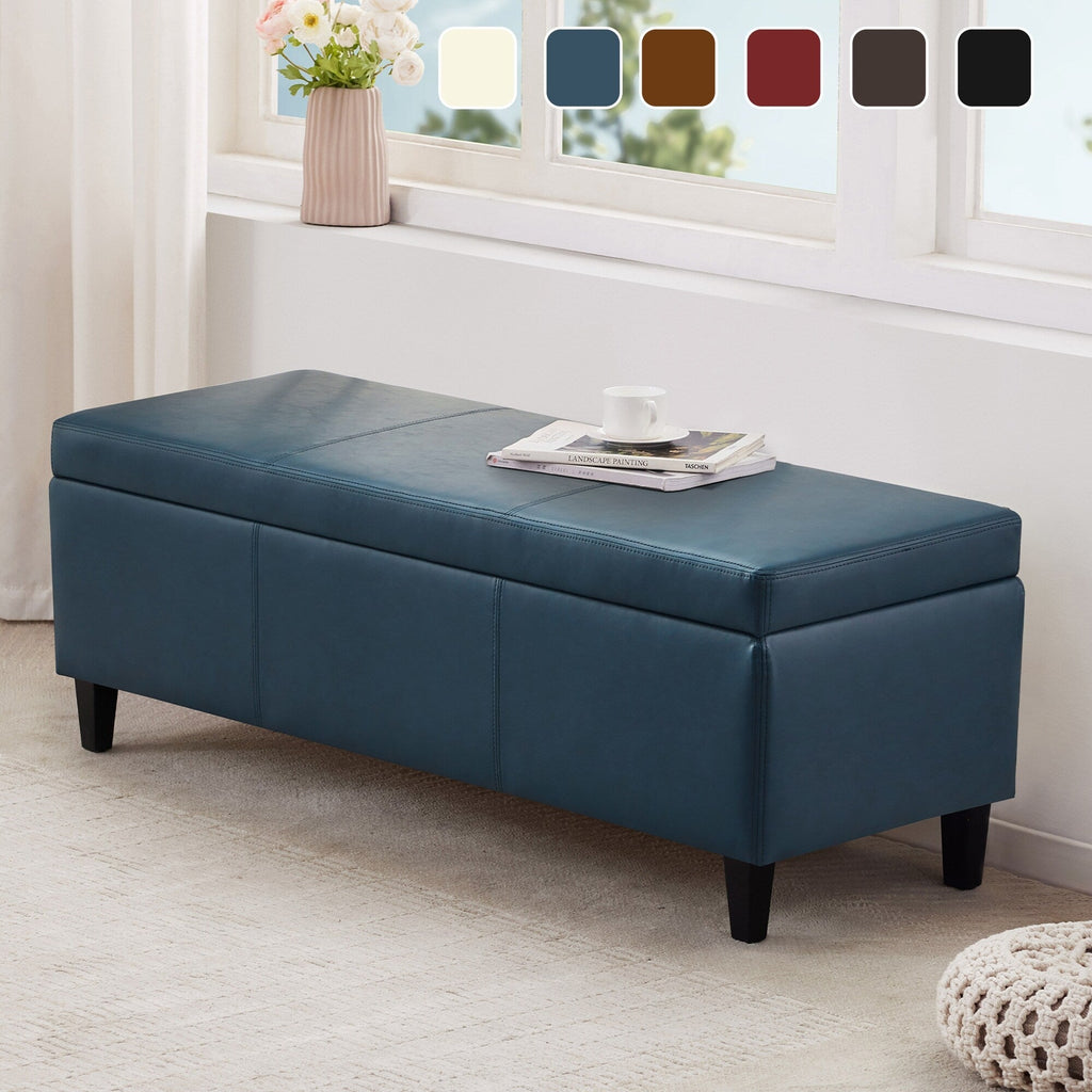 Pouf de rangement rectangulaire rembourré en similicuir (50,3 x 17,50 x 18 po)