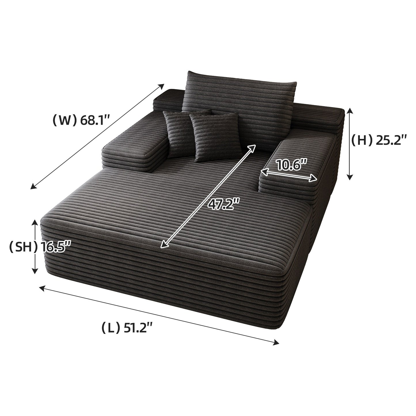 Canapé 2 places en velours côtelé 51,2 po - Siège profond et moelleux, capacité de 600 lb, aucun assemblage requis, avec coussins ergonomiques