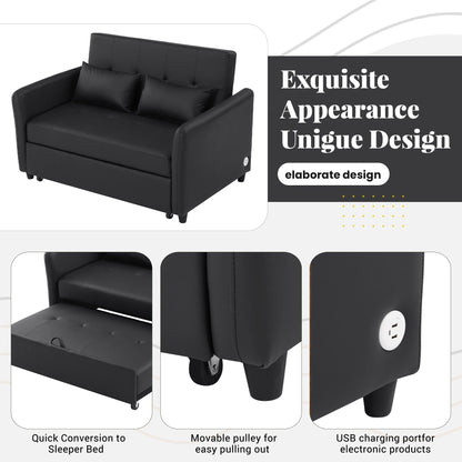 Canapé-lit convertible en polyuréthane 51,57 po avec 3 ports USB, capacité de 181 kg et mécanisme de lit gigogne