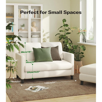 Canapé causeuse confortable Teddy 51 pour petits espaces - Structure entièrement en bois, installation sans outil pour chambre et salon, beige