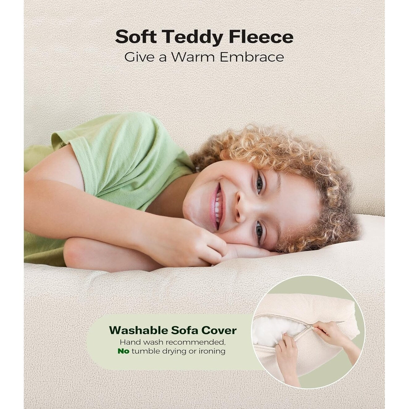 Canapé causeuse confortable Teddy 51 pour petits espaces - Structure entièrement en bois, installation sans outil pour chambre et salon, beige