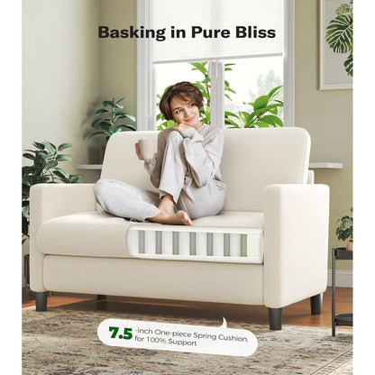 Canapé causeuse confortable Teddy 51 pour petits espaces - Structure entièrement en bois, installation sans outil pour chambre et salon, beige