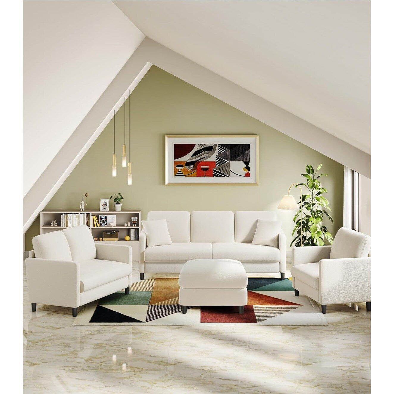 Canapé causeuse confortable Teddy 51 pour petits espaces - Structure entièrement en bois, installation sans outil pour chambre et salon, beige