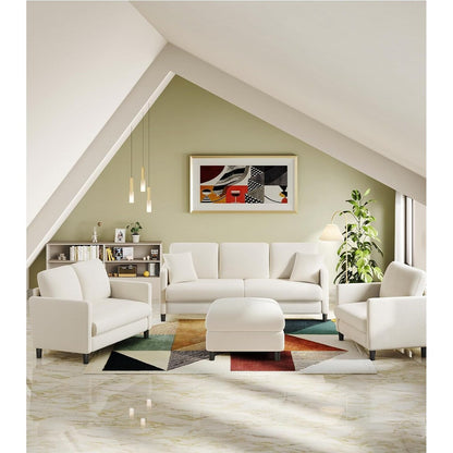 Canapé causeuse confortable Teddy 51 pour petits espaces - Structure entièrement en bois, installation sans outil pour chambre et salon, beige
