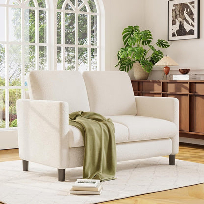 Canapé causeuse confortable Teddy 51 pour petits espaces - Structure entièrement en bois, installation sans outil pour chambre et salon, beige