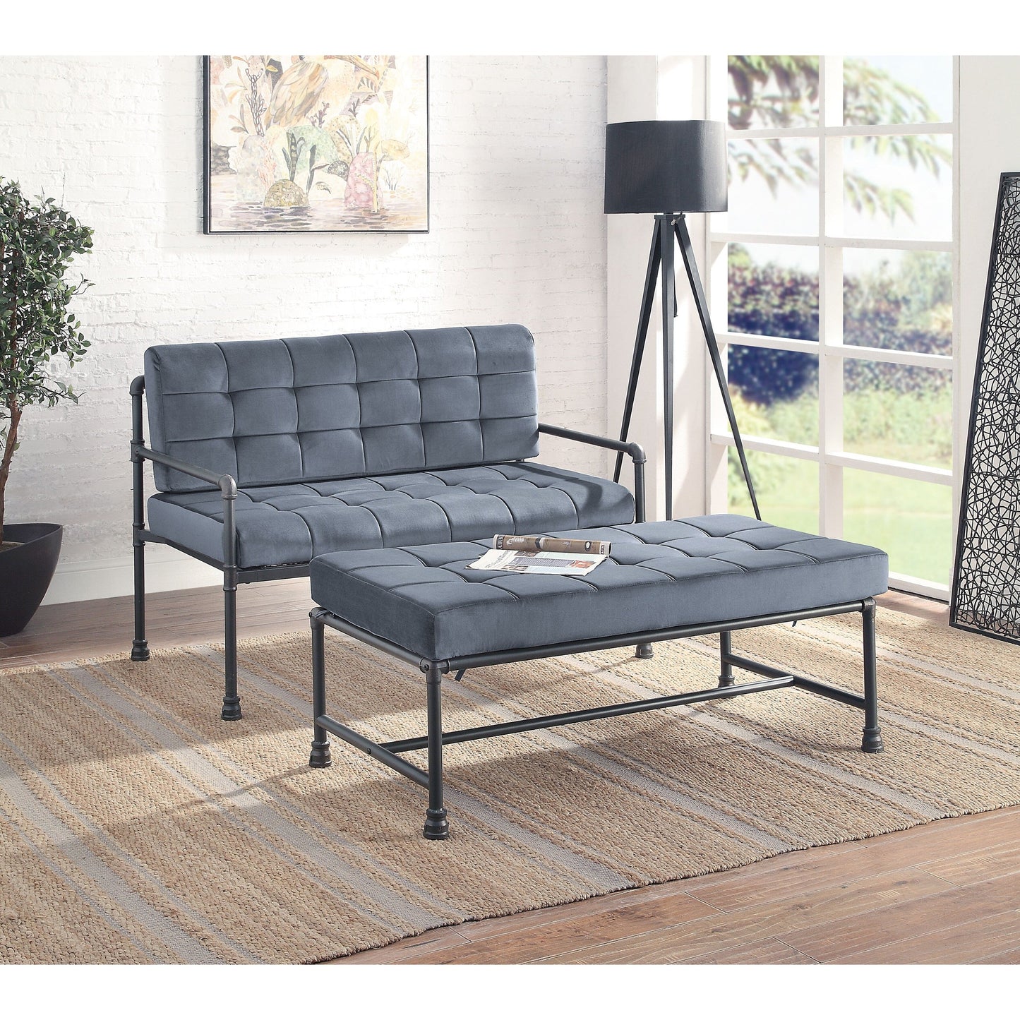 Canapé causeuse capitonné en velours de 51 pouces avec coussin d'assise en mousse à mémoire de forme pour le salon