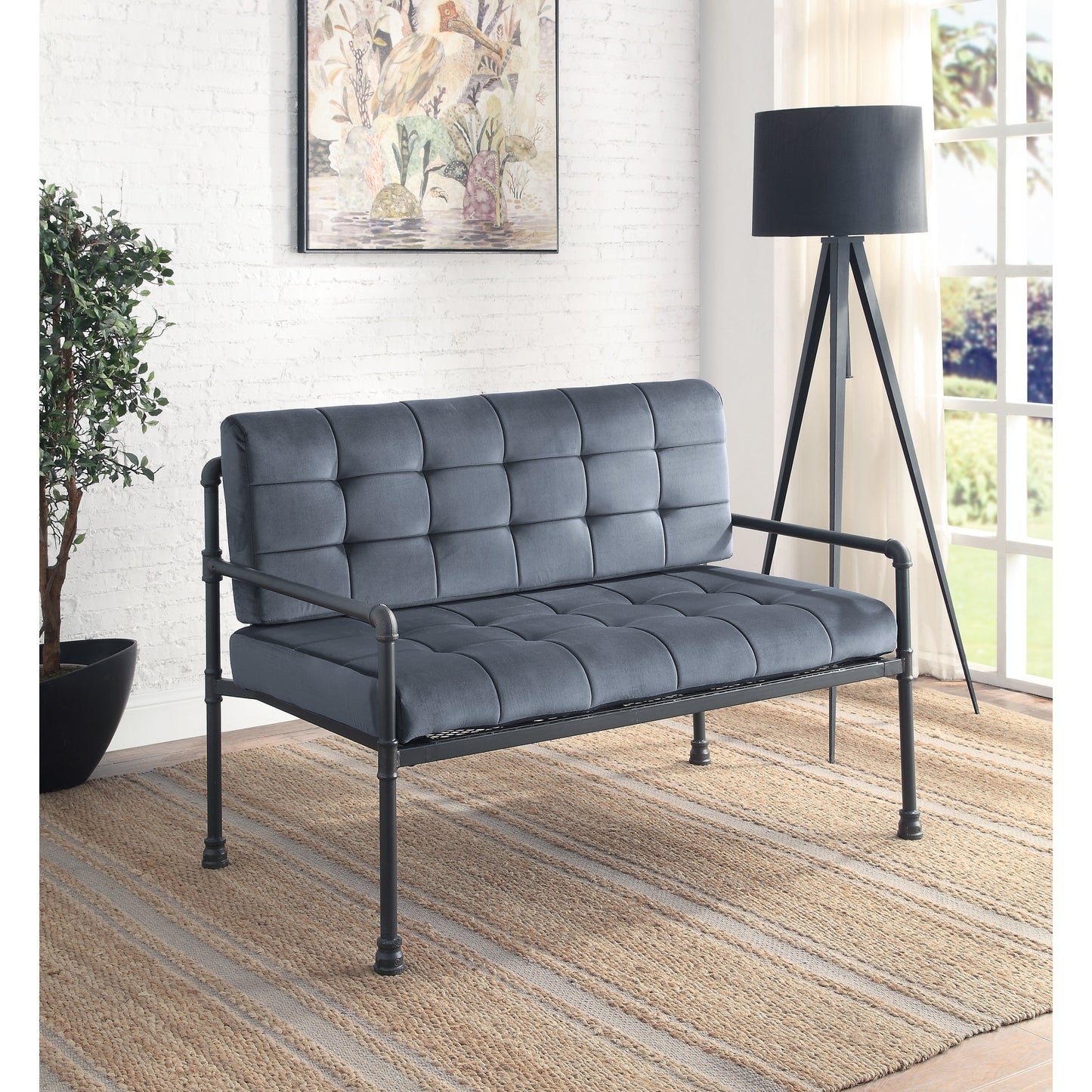 Canapé causeuse capitonné en velours de 51 pouces avec coussin d'assise en mousse à mémoire de forme pour le salon