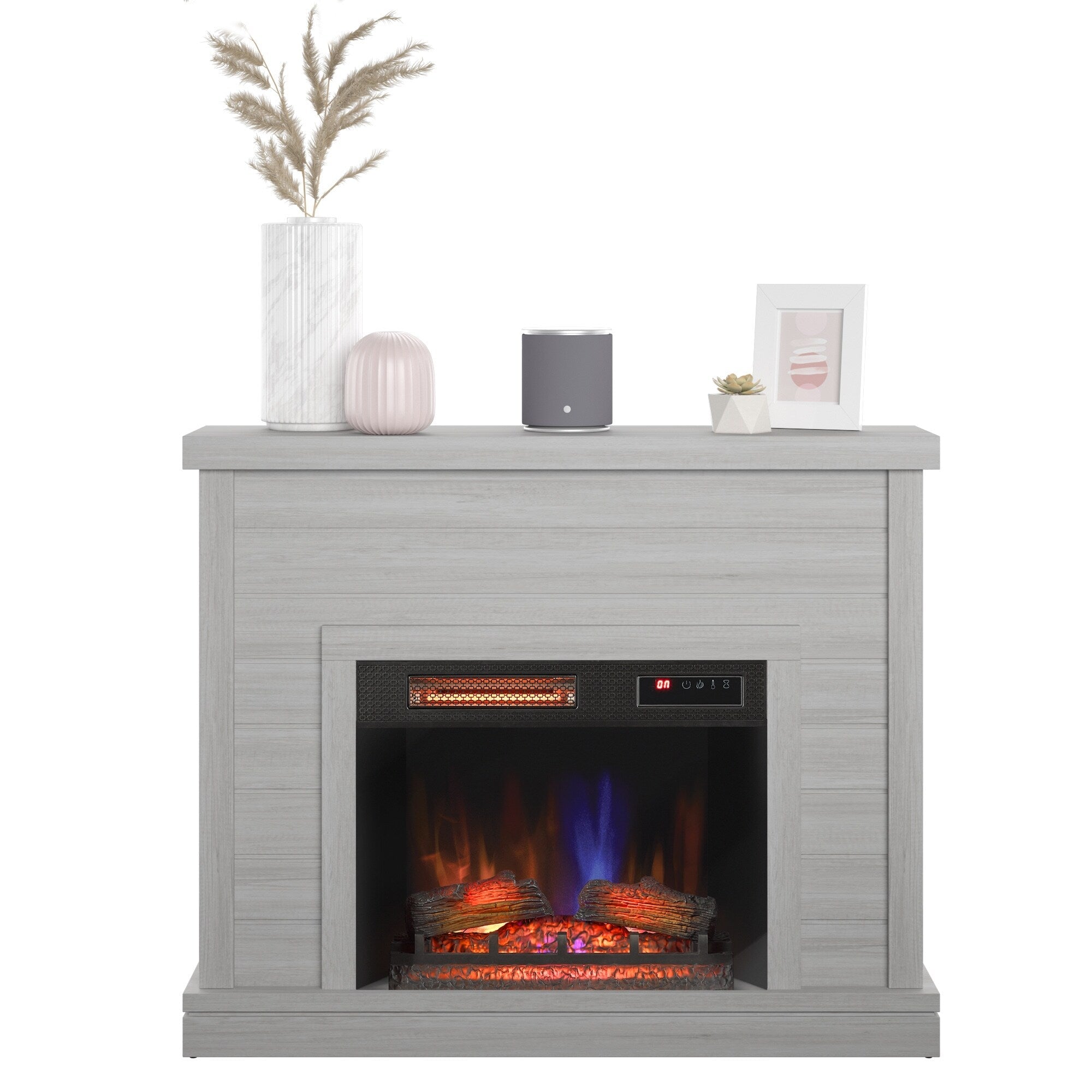 52 Shiplap Wall Mantel with 3D Fireplace Insert