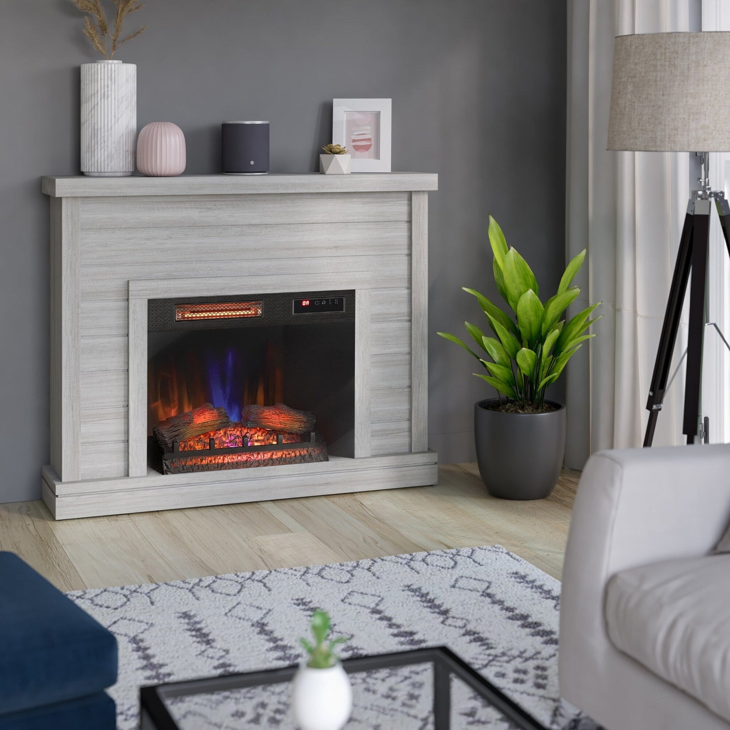 52 Manteau mural à clin avec insert de cheminée 3D