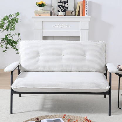 Canapé 2 places beige de 53 pouces avec cadre en métal pour petits espaces, mélange de polyester, mobilier d'appartement compact et moderne