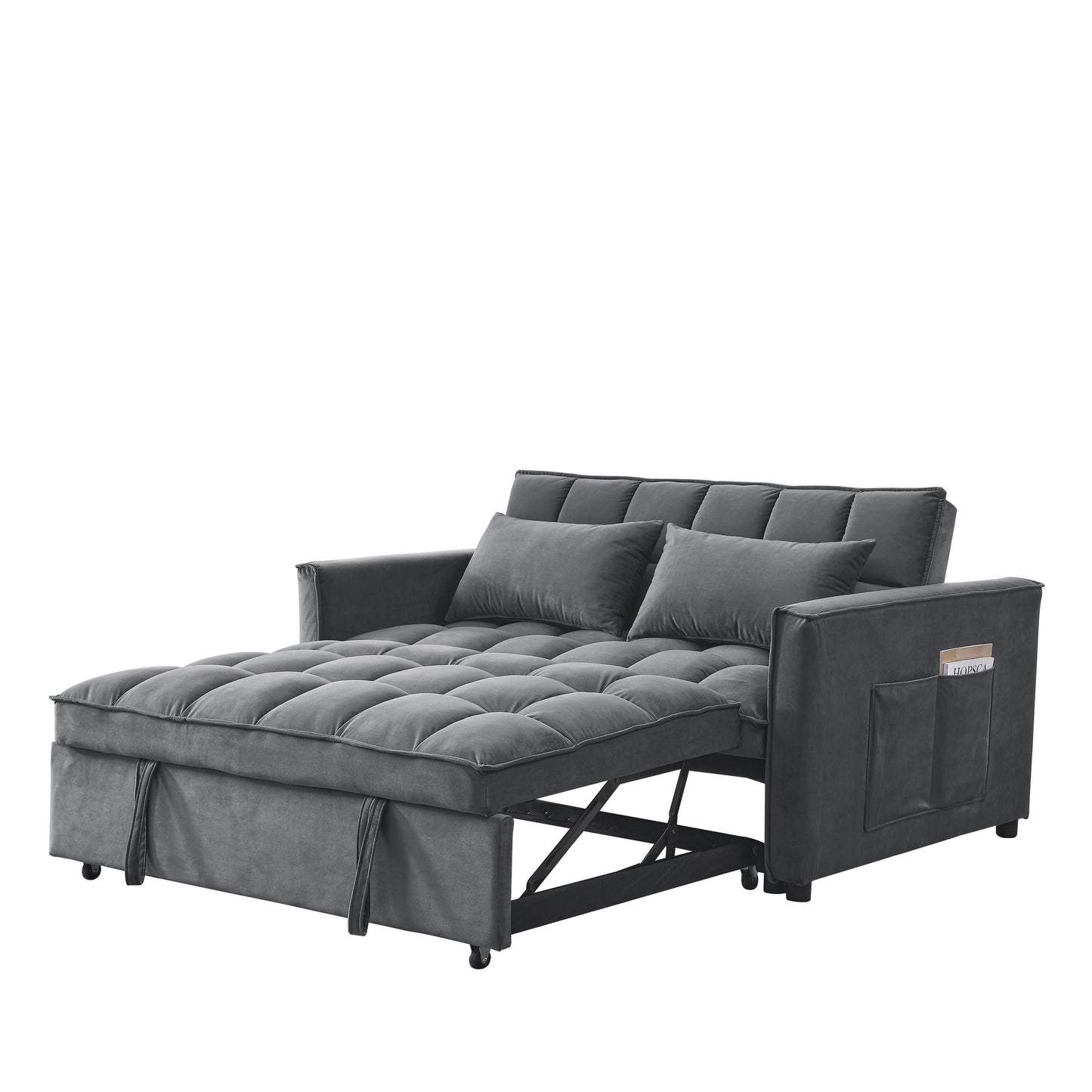 Canapé-lit gigogne 3 en 1 en velours avec deux poches latérales et dossier réglable pour le salon (53,94 €)