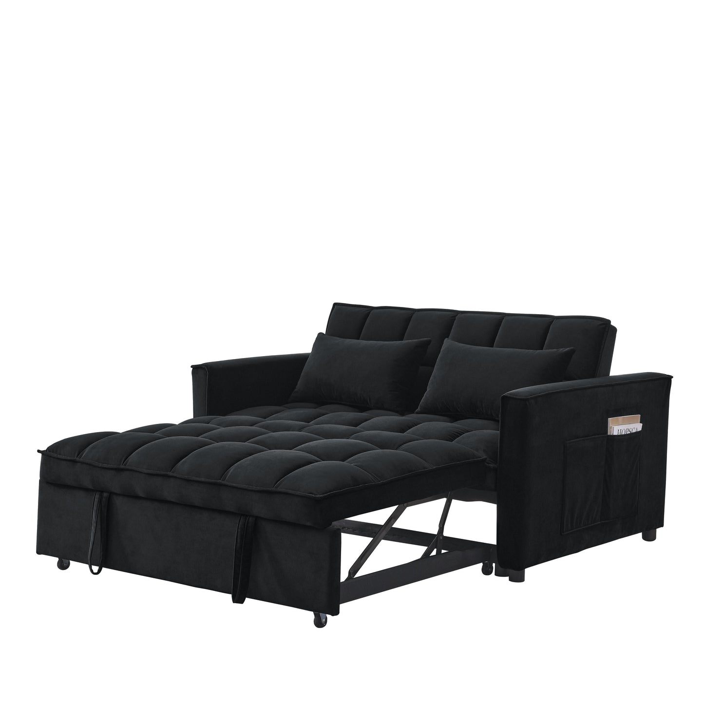 Canapé-lit gigogne 3 en 1 en velours avec deux poches latérales et dossier réglable pour le salon (53,94 €)