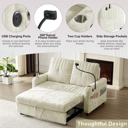 Canapé convertible en chenille de 53,9 po avec lit gigogne, 3 ports USB et rangement intelligent