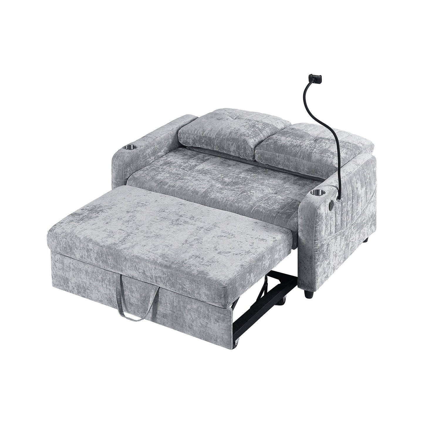 Canapé convertible en chenille de 53,9 po avec lit gigogne, 3 ports USB et rangement intelligent
