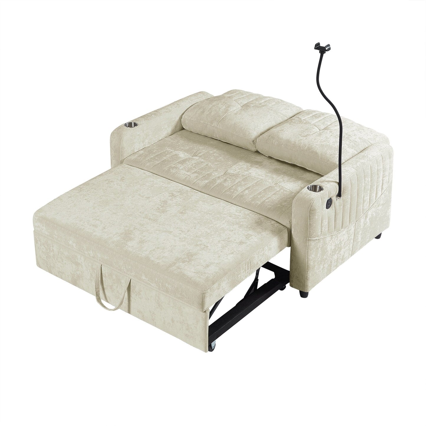 Canapé convertible en chenille de 53,9 po avec lit gigogne, 3 ports USB et rangement intelligent