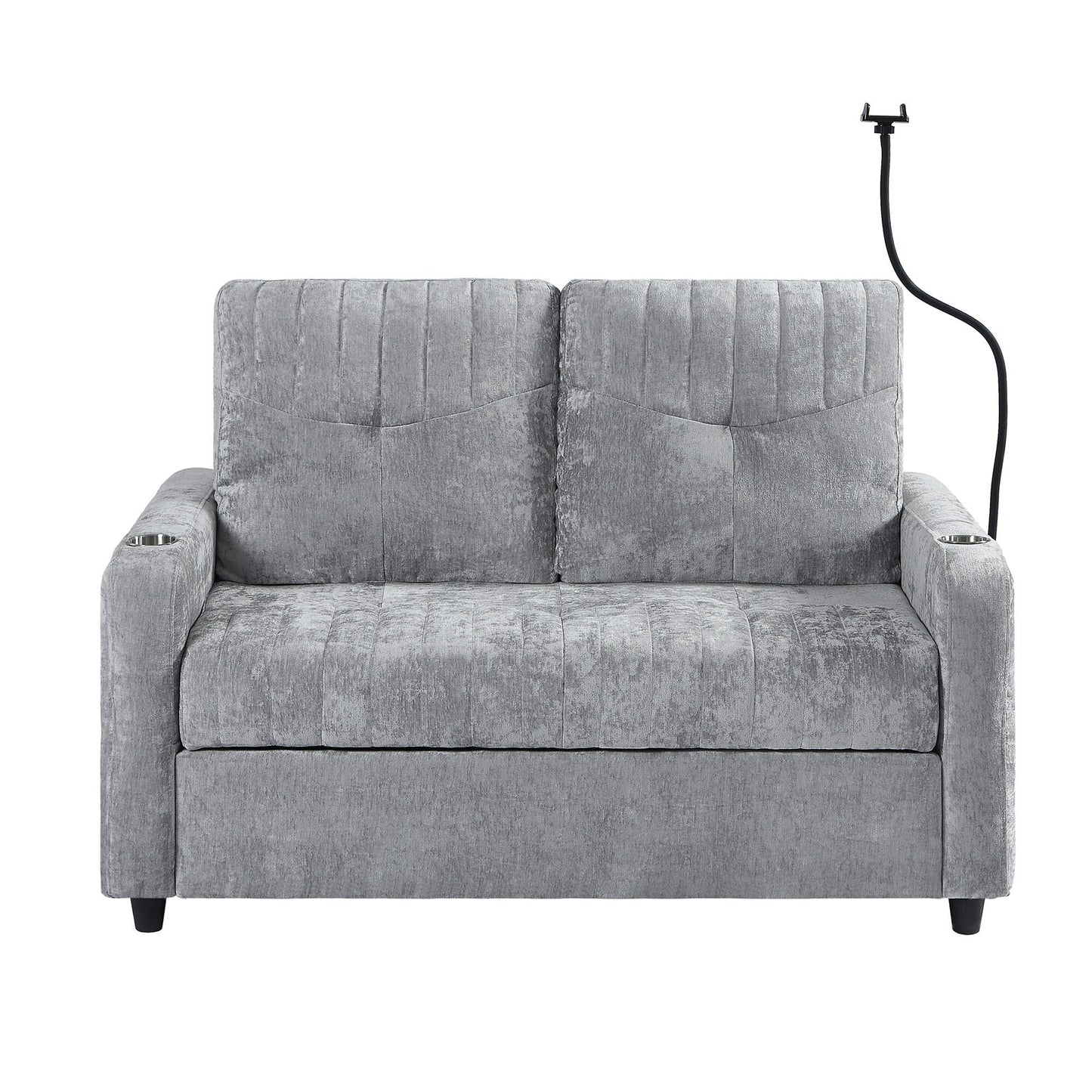 Canapé convertible en chenille de 53,9 po avec lit gigogne, 3 ports USB et rangement intelligent